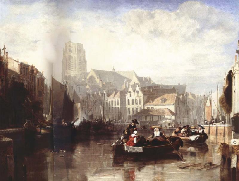 Sir Augustus Wall Callcott View of the Grote Kerk,Rotterdam,with Figures and Boats in the Foreground